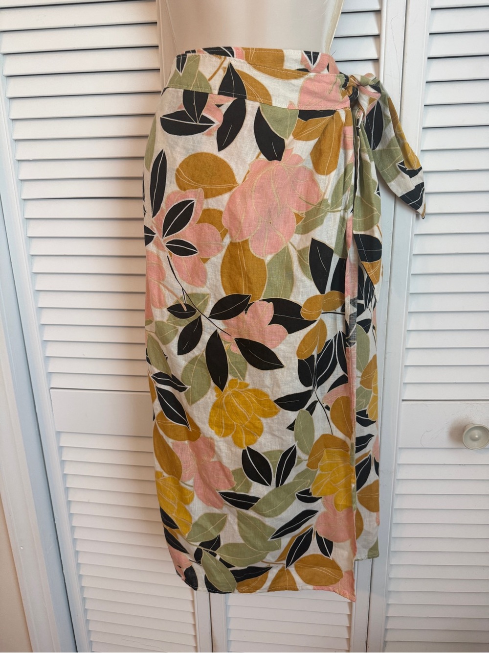 Rachel Zoe Womens Floral Print Wrap Linen Tropical Skirt S Vacation Beach Cruise
